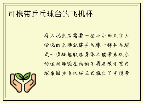 可携带乒乓球台的飞机杯