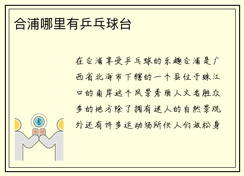 合浦哪里有乒乓球台